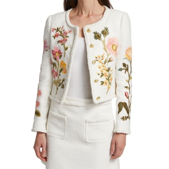 🔹️DEREK LAM 10 CROSBY 🔹️Penelope Floral Embroidered Crew Neck Jacket Size 0 - Picture 2 of 9